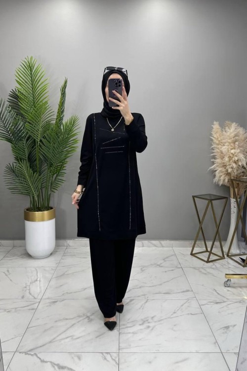 Seren Taşlı Takım Siyah Siyah