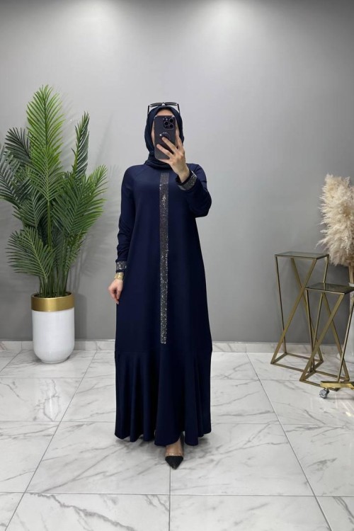 Karsu Taşlı Abiye Elbise Lacivert  Lacivert
