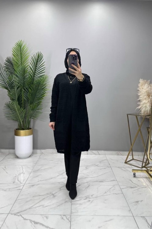 Dantel Hırka Siyah Siyah