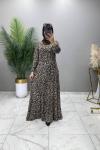 Liya Kruvaze Yakalı Elbise Leopar  Leopar