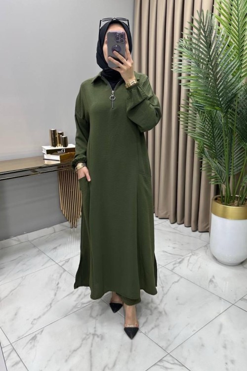 Yırtmaçlı Takım Haki Haki