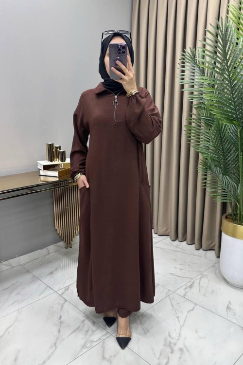 Yırtmaçlı Takım Kahve Kahverengi