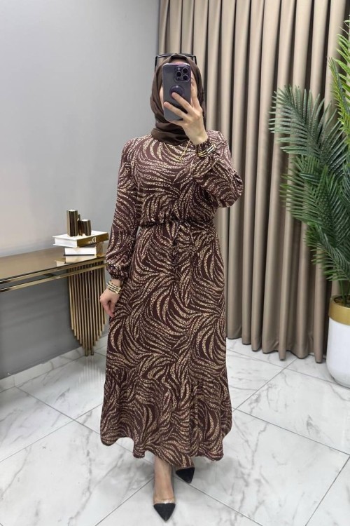 Kehribar Elbise Kahve Kahverengi