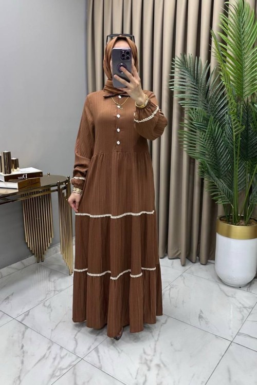 Nehir Elbise Kahve Kahverengi