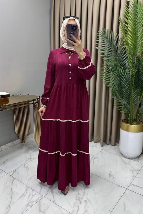 Nehir Elbise Bordo Bordo