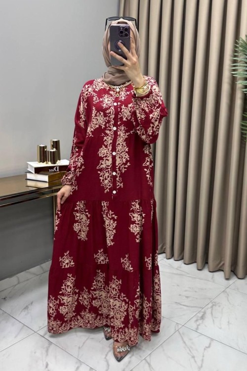 Hürrem Elbise Bordo Bordo Bej