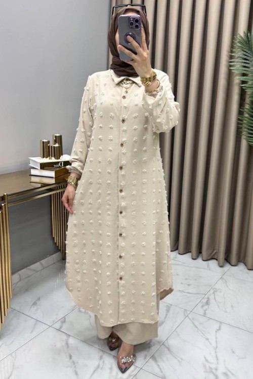 Boncuk Tunik Taş Taş Rengi