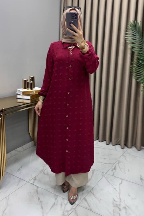 Boncuk Tunik Bordo Bordo