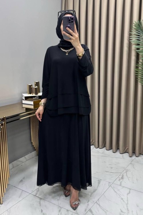 Şifonlu Takım Siyah Siyah