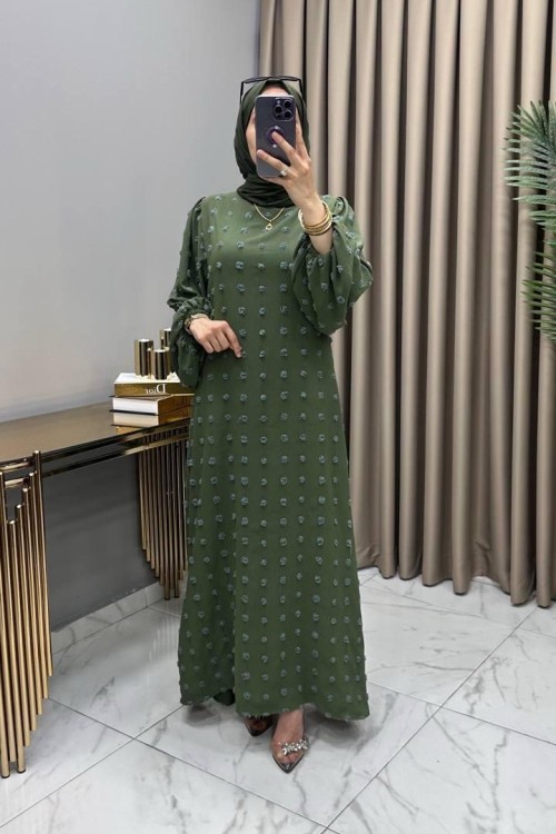 Gülru Elbise Haki Haki
