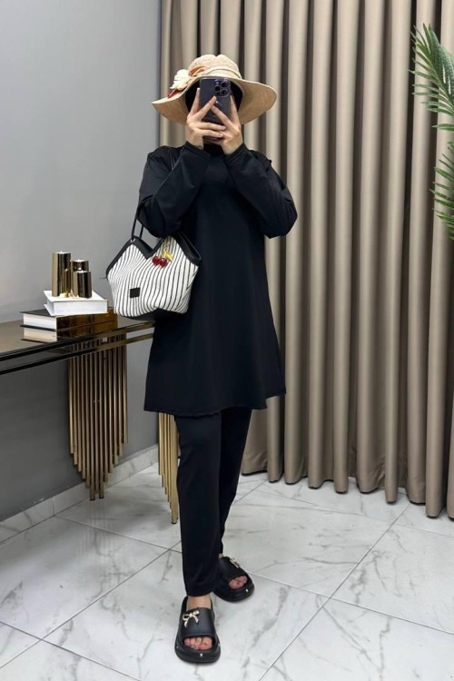 Haşema Üçlü Takım Siyah Siyah