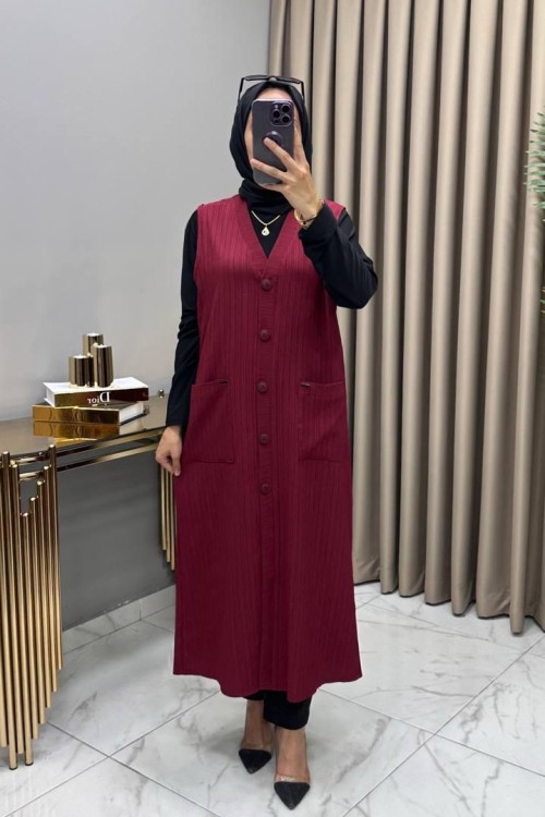 Ece Yelek Bordo Bordo