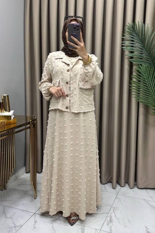 Rana Ceketli Elbise Takım Taş Taş Rengi