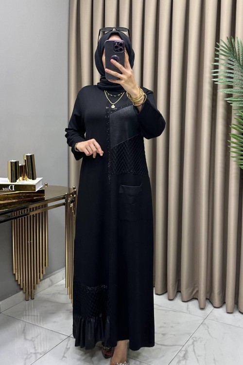 Afet Abiye Elbise Siyah Siyah