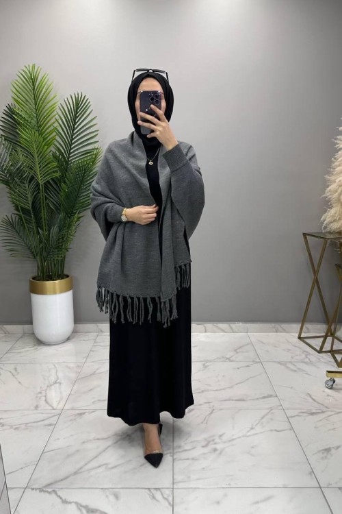 Kollu Şal Panço Füme Füme