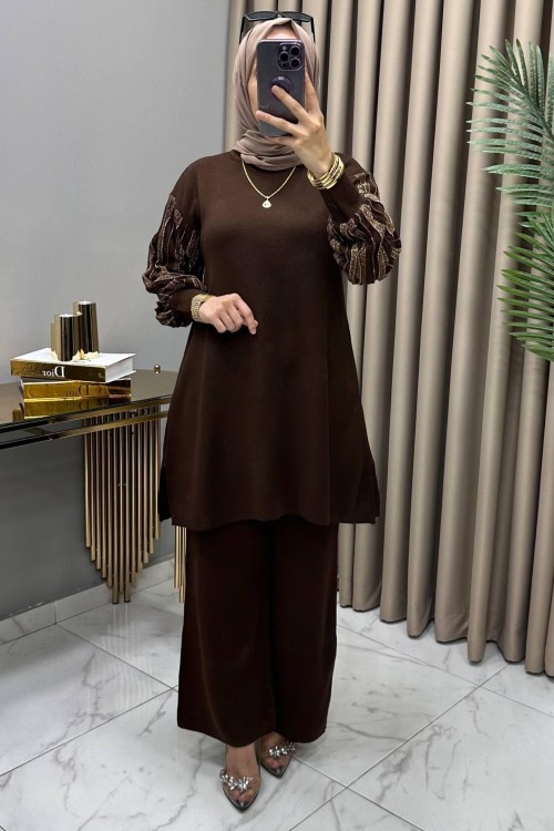 Müjgan Triko Takım Kahve Kahverengi