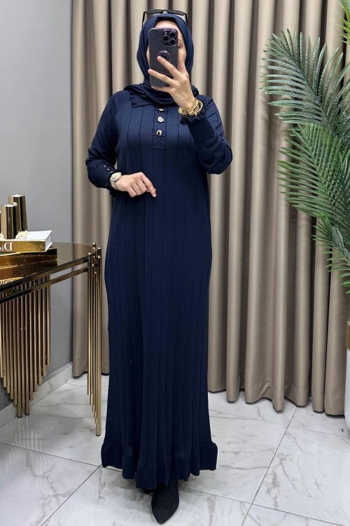 Büşra Soğuk Merserize Elbise Lacivert  Lacivert