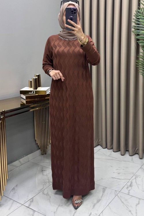 Deniz Soğuk Merserize Elbise Kahve Kahverengi