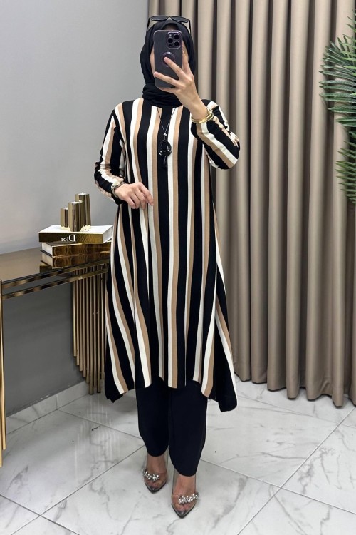 Nihal Triko Tunik Siyah Kolye Hediyeli Siyah