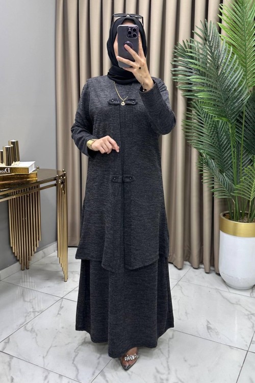 Yelekli Elbise Takım Siyah Siyah