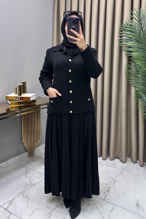 Ayla Çelik Örme Triko Hırka Siyah Siyah