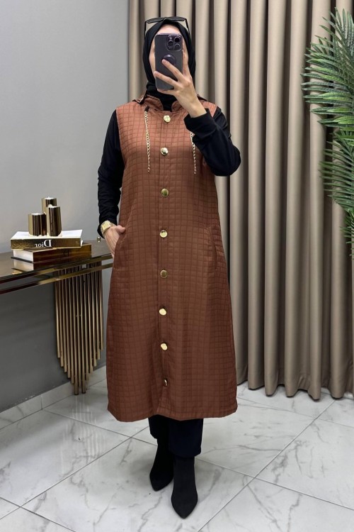 Aylin Kapitone Yelek Kahve Kahverengi