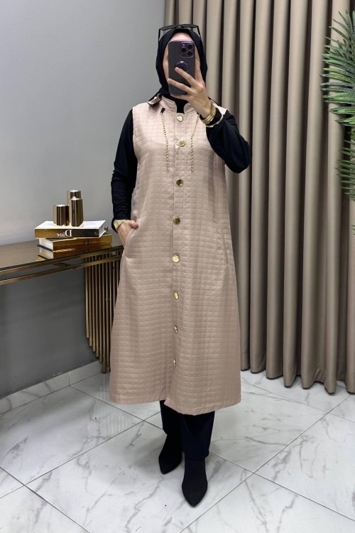 Aylin Kapitone Yelek Krem Krem