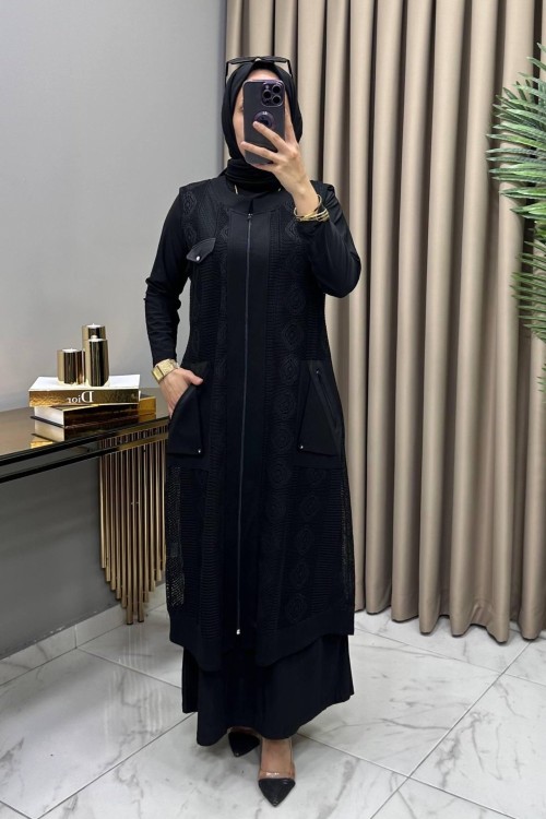 Naz Dantel Yelek Siyah