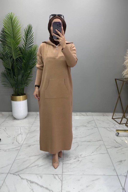 Zehra Triko Elbise Vizon Vizon