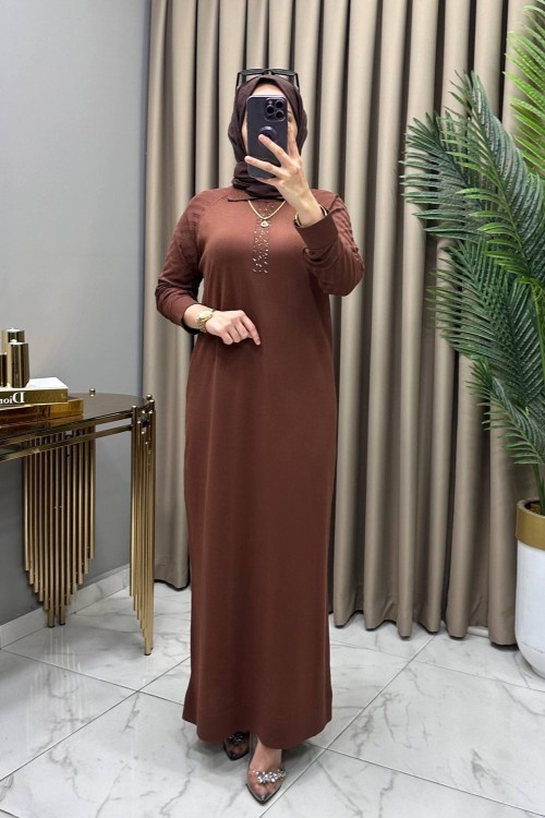 Hayal Soğuk Merserize Elbise Kahve Kahverengi