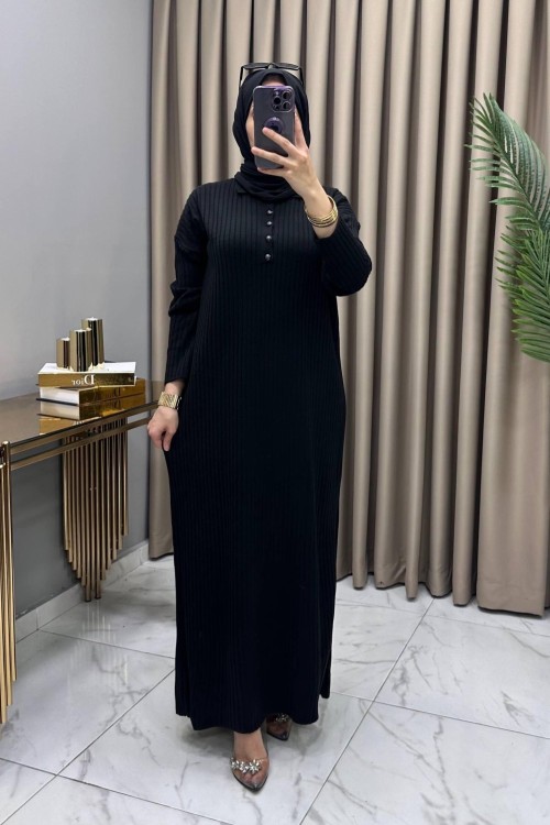 Kamer Triko Elbise Siyah Siyah