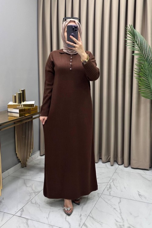 Kamer Triko Elbise Kahve Kahverengi