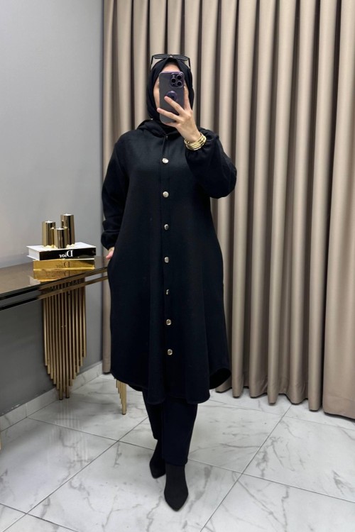 Bade Kaşe Mont Siyah Siyah