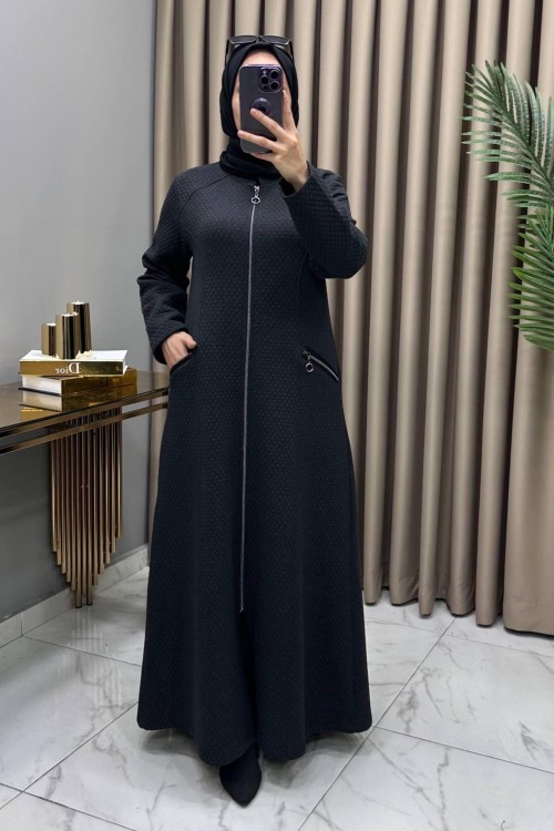 İkbal Yün Kapitone Ferace Kaban Füme Füme