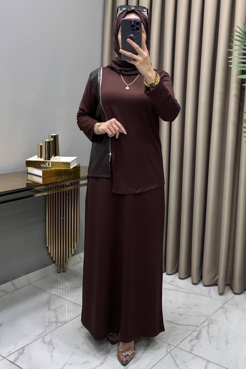 Ömür Etekli Takım Kahve Kahverengi