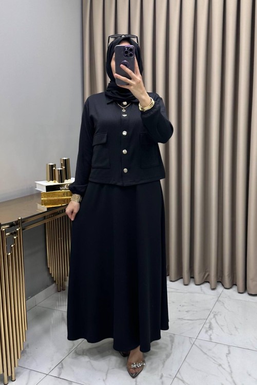 Yasemin Ceket Elbise Takım Siyah Siyah