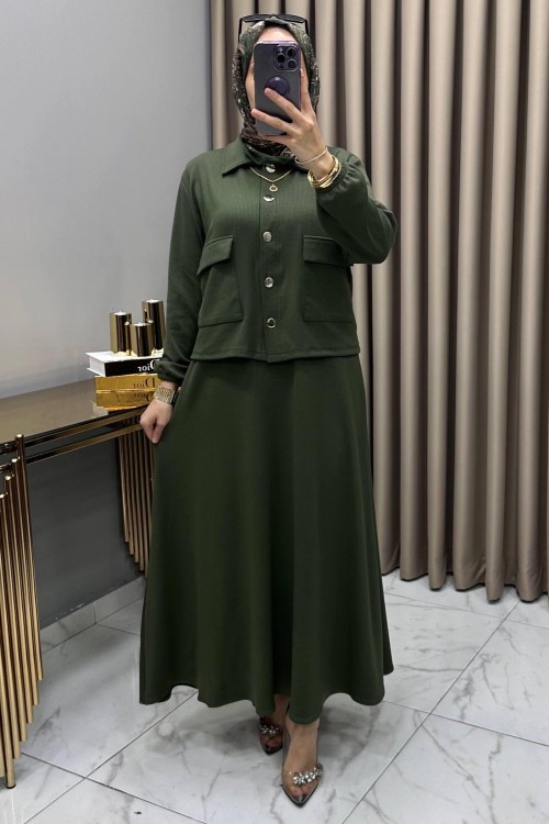 Yasemin Ceket Elbise Takım Haki Haki