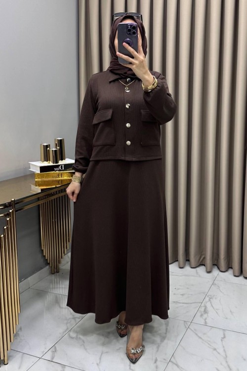 Yasemin Ceket Elbise Takım Kahve Kahverengi