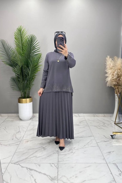 Cennet Taşlı Takım Gri Gri