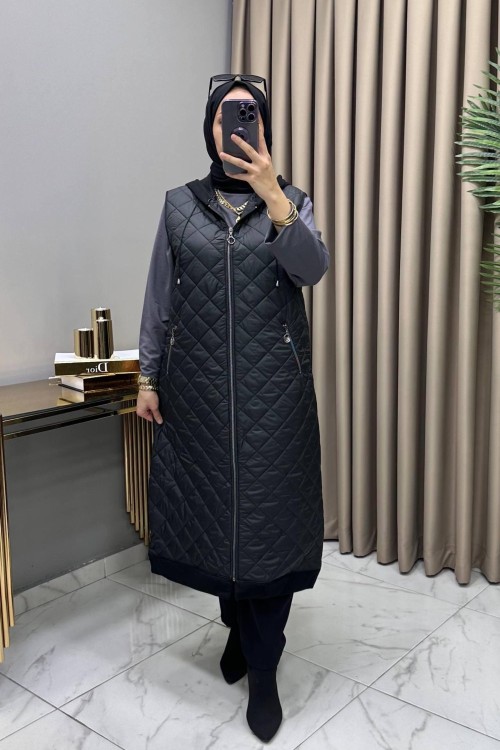 Gaye Kapitone Yelek Siyah Siyah