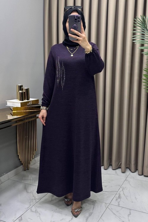 Çağla Triko Elbise Mürdüm Mürdüm