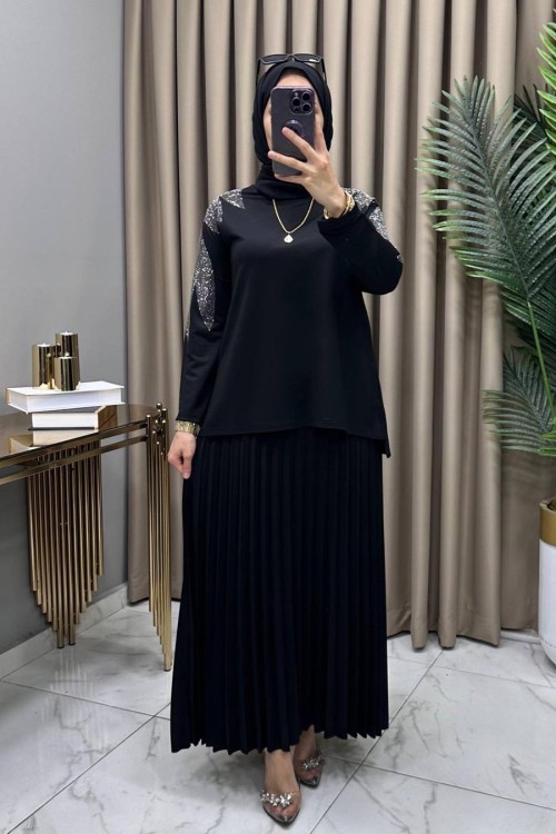 Yase Etekli Takım Siyah Siyah