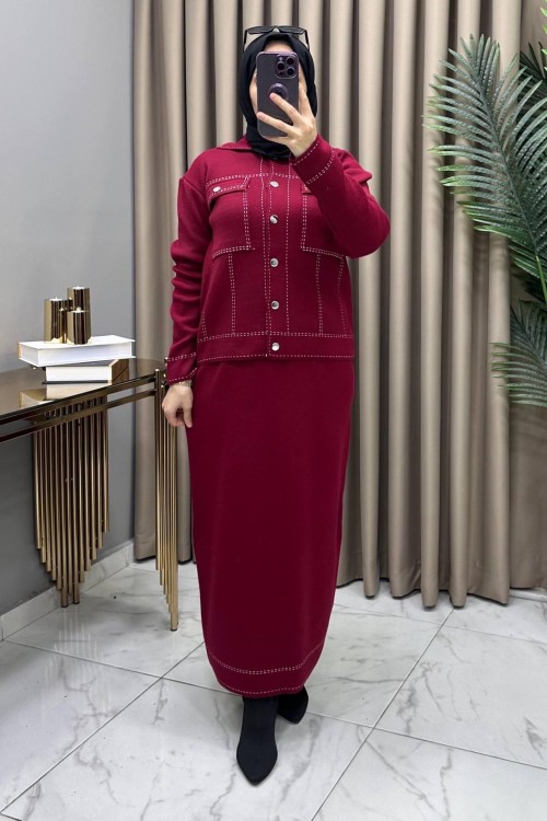 Melis Triko Etekli Takım Bordo Bordo