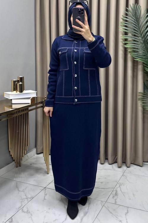 Melis Triko Etekli Takım Lacivert  Lacivert