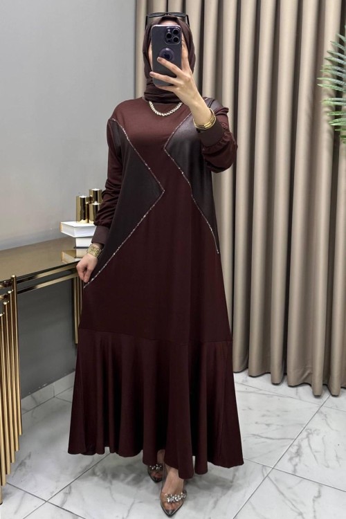 Afra Abiye Elbise Kahve Kahverengi