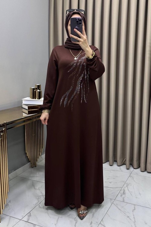 Damla Abiye Elbise Kahve Kahverengi
