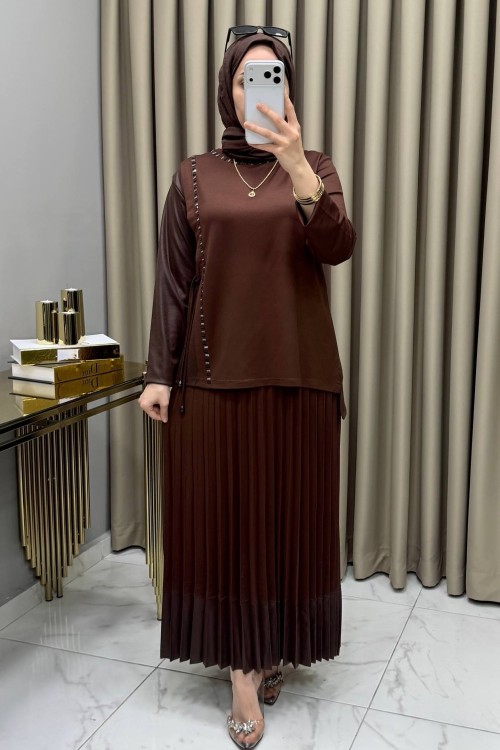 Helen Etekli Takım Kahve  Kahverengi