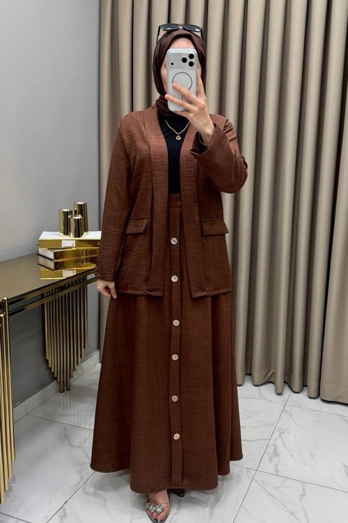 Ceketli Etekli Takım Kahve Kahverengi