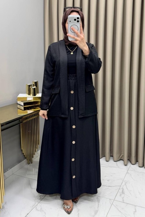 Ceketli Etekli Takım Siyah Siyah