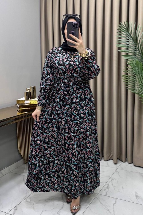 Nergis Elbise Siyah Siyah